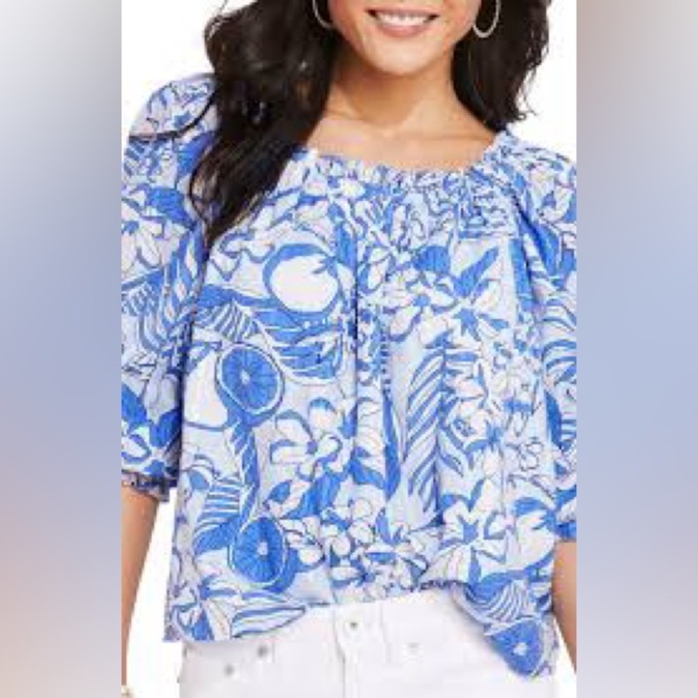 Vineyard Vines | Tops | Vineyard Vines Tropical Palm Ruffled Blouse, Size Small